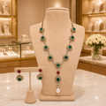 Emerald Green Pearl Drop Necklace Set with Matching Earrings
