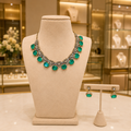 Emerald Green Stone Silver Necklace and Earrings Set