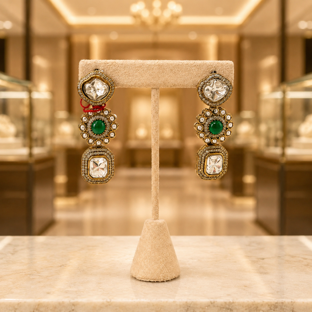 Emerald Kundan Drop Earrings