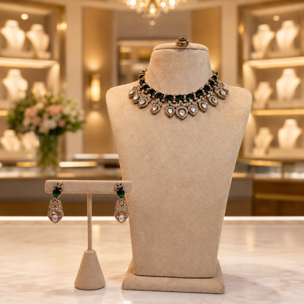 Emerald Royale Crystal Statement Necklace & Earring Set