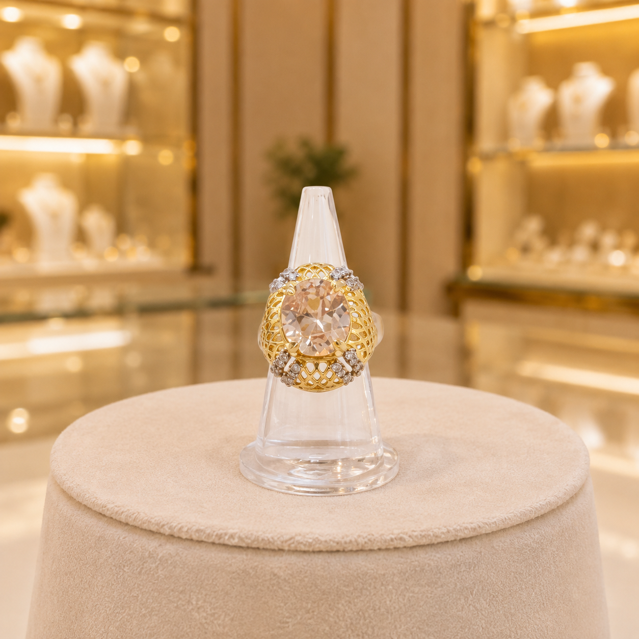 Gold-Tone Champagne Oval Stone Ring