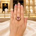 Gold-Tone Large Pink Oval Stone Ring