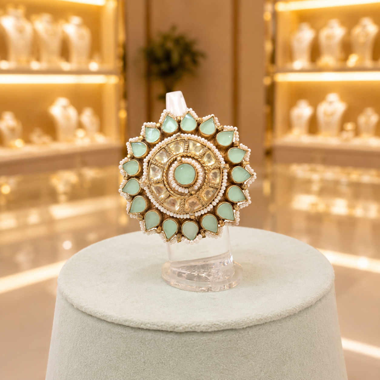 Gold-Tone Mint Green Teardrop Statement Ring