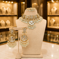 Gold-Tone Mother of Pearls Choker Set with Pearl Bead Earrings & Tikka