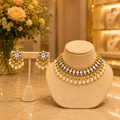 Gold-Tone Mother of Pearls Choker Set with Pearl Beaded Earrings & Tika