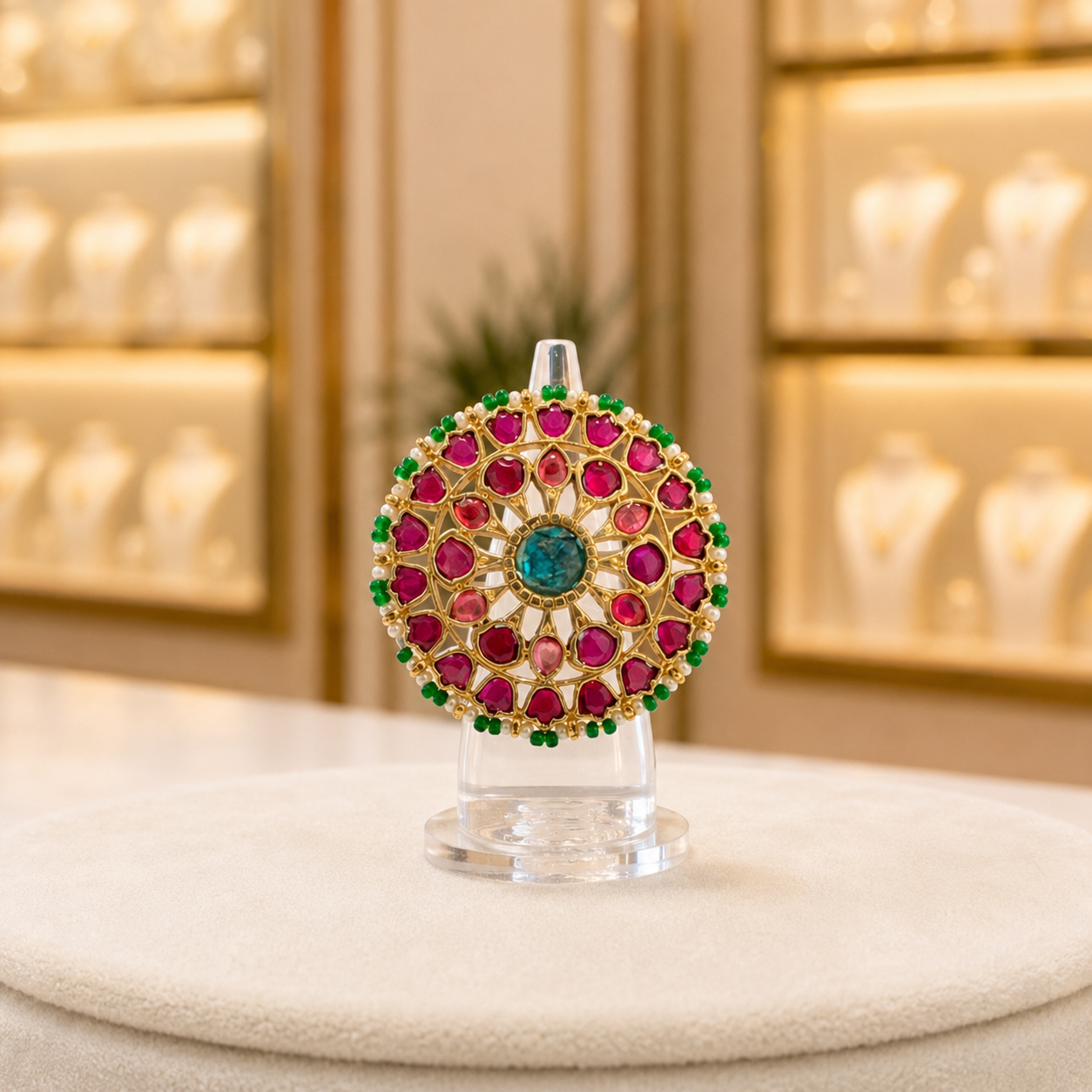 Gold-Tone Pink, Green & Teal Circular Statement Ring