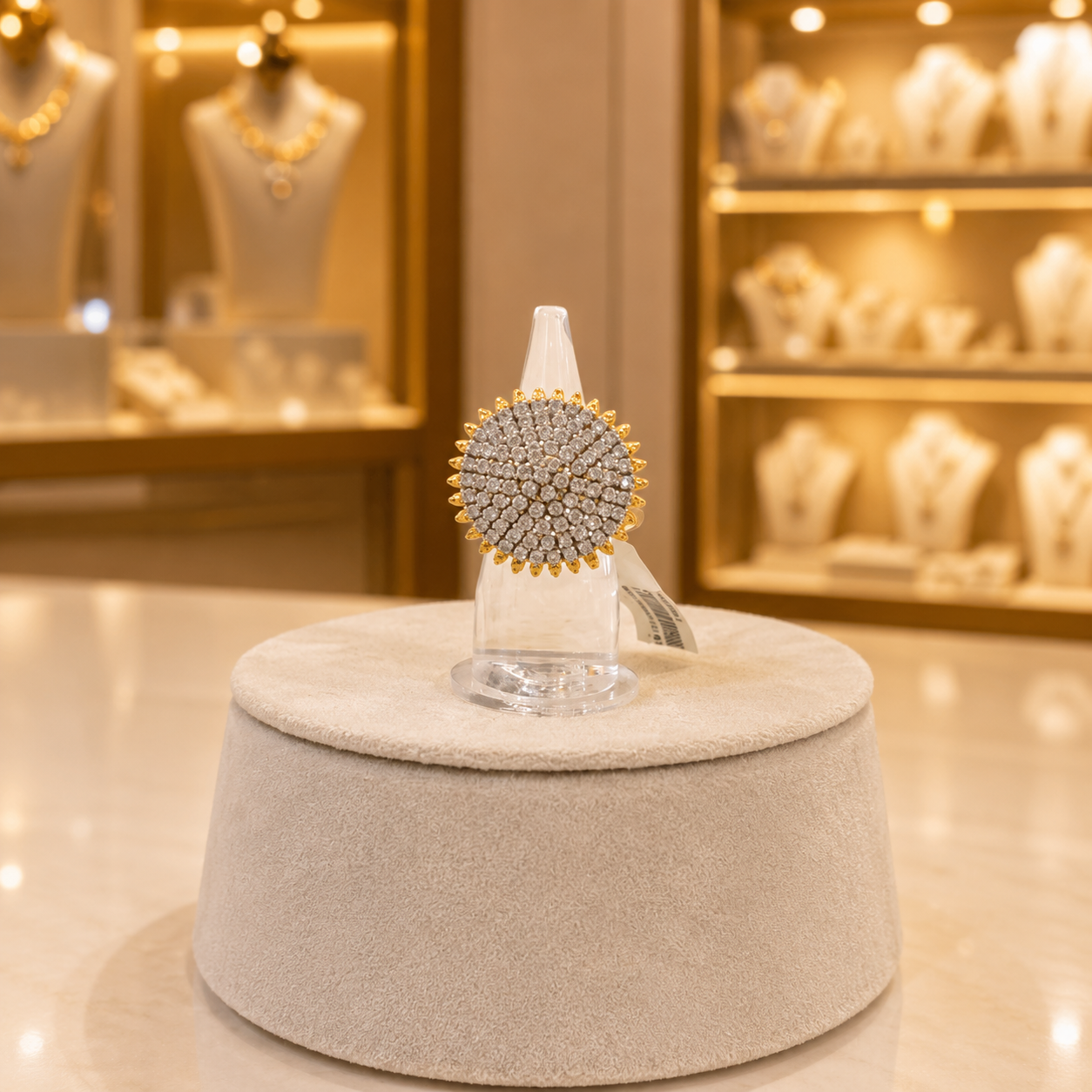 Gold-Tone Round Clear Stone Cluster Ring