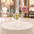 Gold-Tone Turquoise Floral Ring with White Crystal Petals