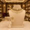 Gold- Mother of Pearl Floral style Choker and Earrings Set