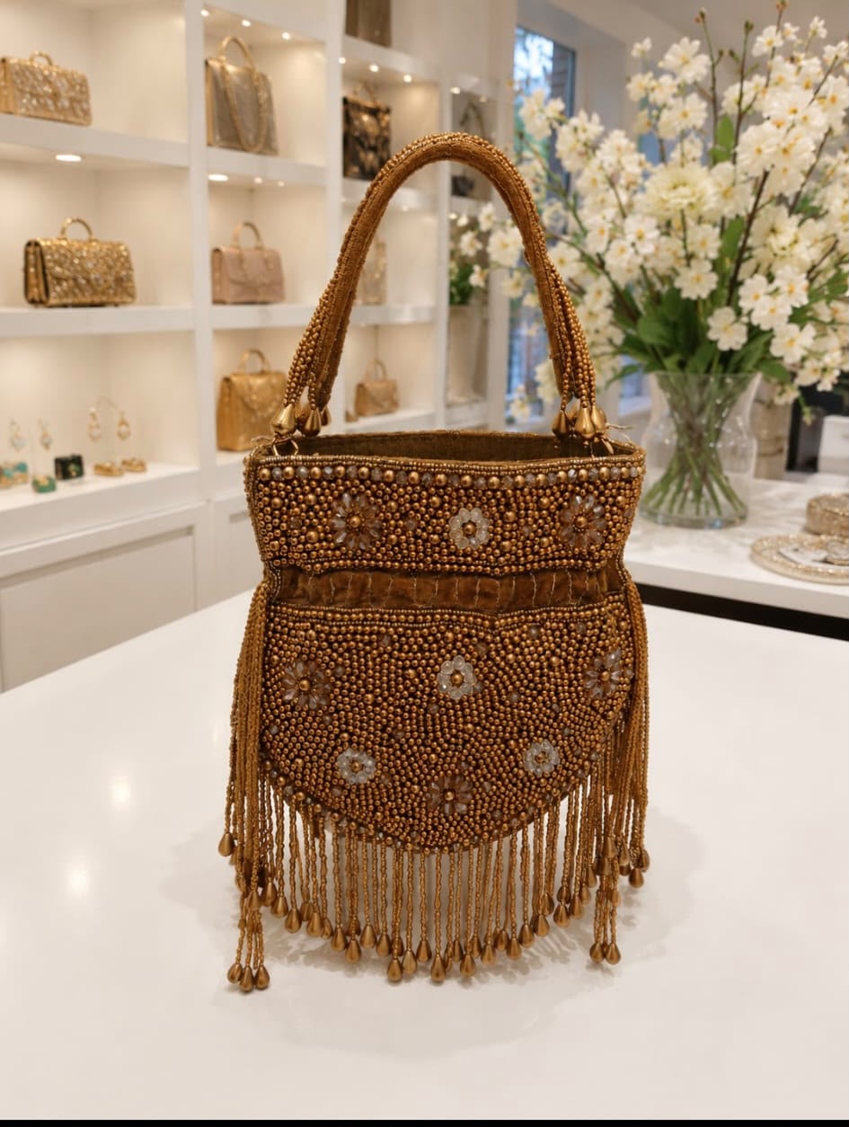 Gold Beaded Fringe Shoulder Bag