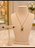 Gold Blue Stone Pendant Necklace and Earrings Set