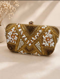 Gold Pearl Beaded Embellished Clutch Bag