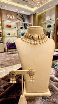 Gold Pearl Floral Choker Necklace and Earrings Set