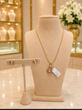 Gold Pink Stone Pendant Necklace and Earrings Set