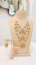 Elegant Gold-Tone Pearl & Kundan Bridal Necklace Set with Jhumka Earrings