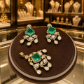 Green Stone Kundan Jewelry Set with Earrings
