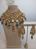 Heritage Gold Polki Choker Set with Multicolour Enamel Drops