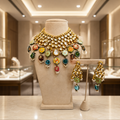 Heritage Gold Polki Choker Set with Multicolour Enamel Drops