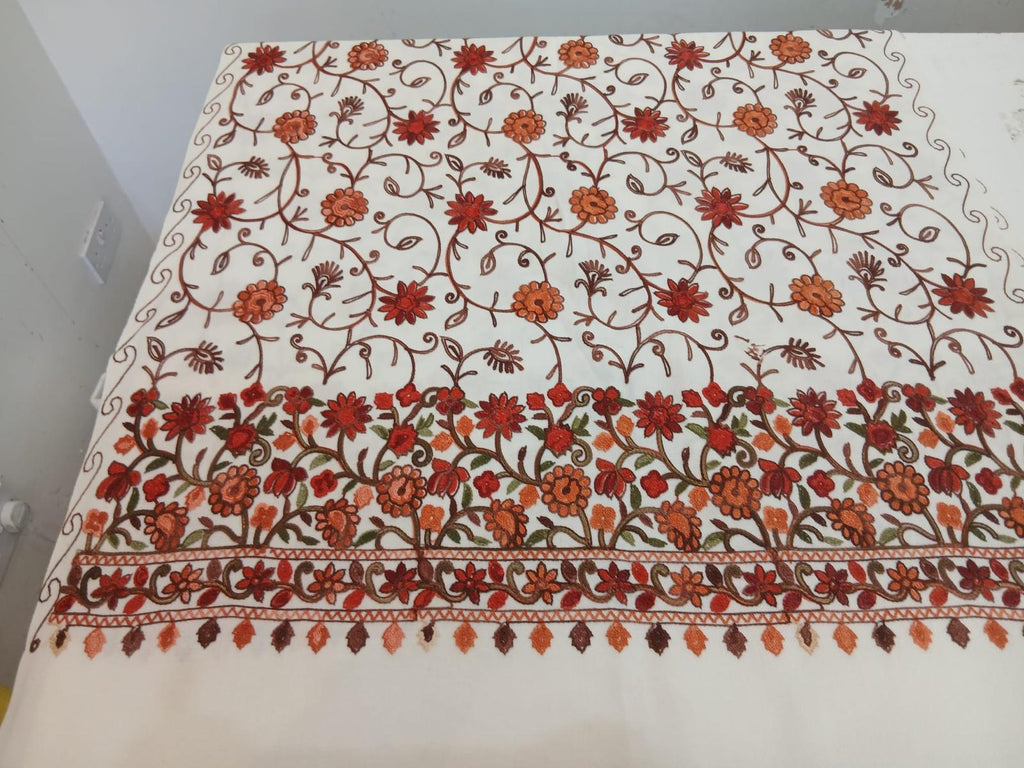 Ivory Blossom Kashmiri Embroidered Shawl