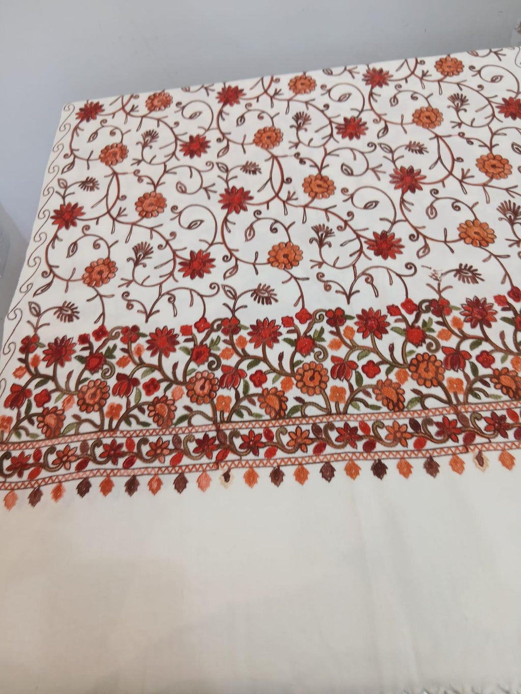 Ivory Blossom Kashmiri Embroidered Shawl