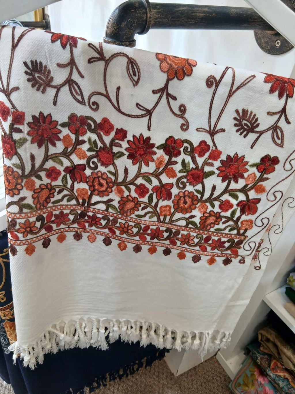 Ivory Blossom Kashmiri Embroidered Shawl