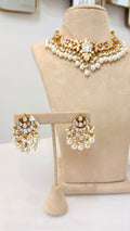 Gold-Tone Floral Kundan Choker Set with Pearl Cluster Earrings