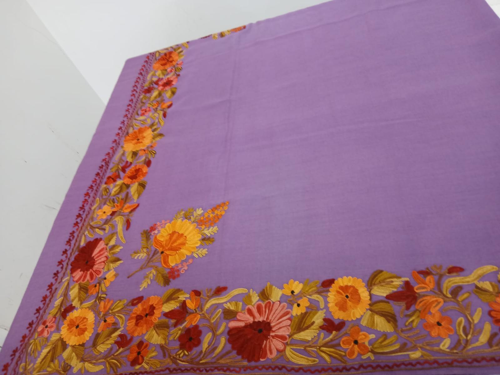 Lavender Bloom Kashmiri Embroidered Shawl