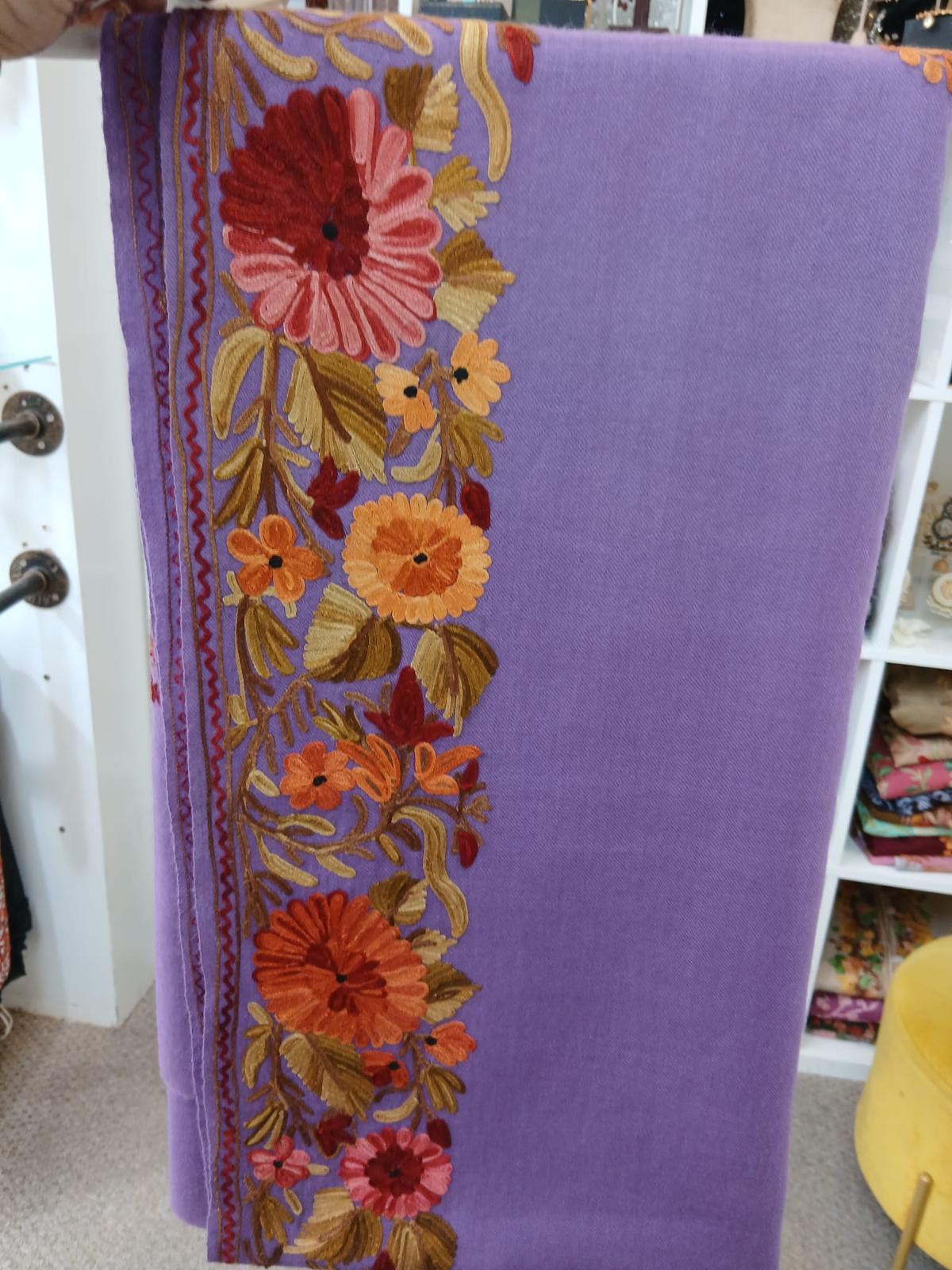 Lavender Bloom Kashmiri Embroidered Shawl