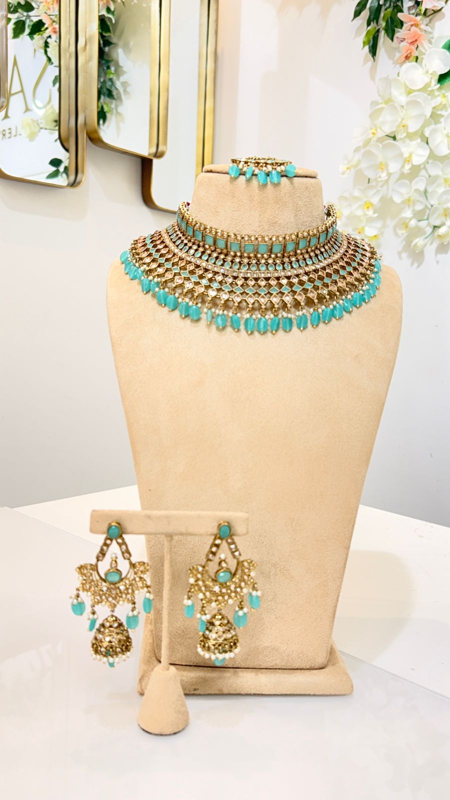 Layered Turquoise Gold Choker Set