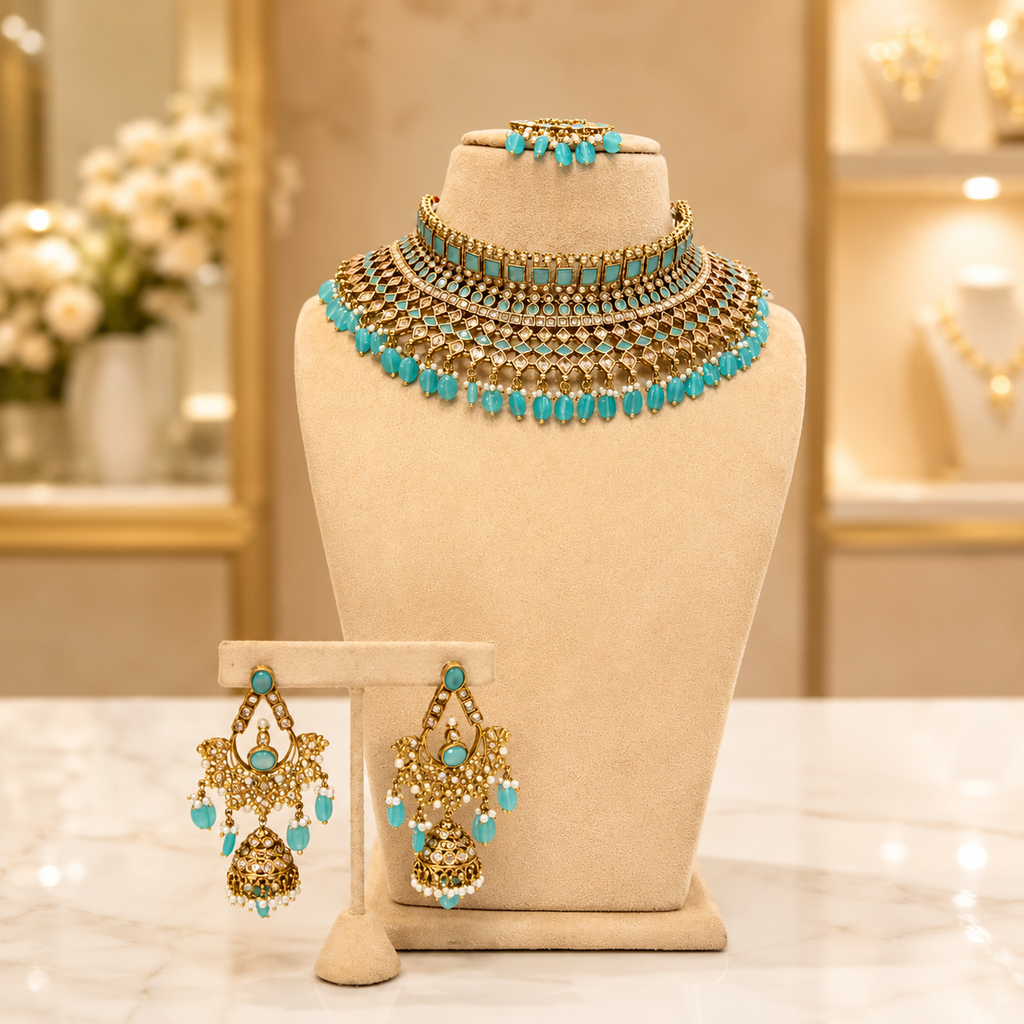 Layered Turquoise Gold Choker Set