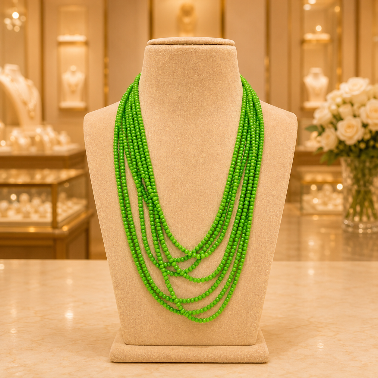 Lime Green Multi Layer Beaded Necklace