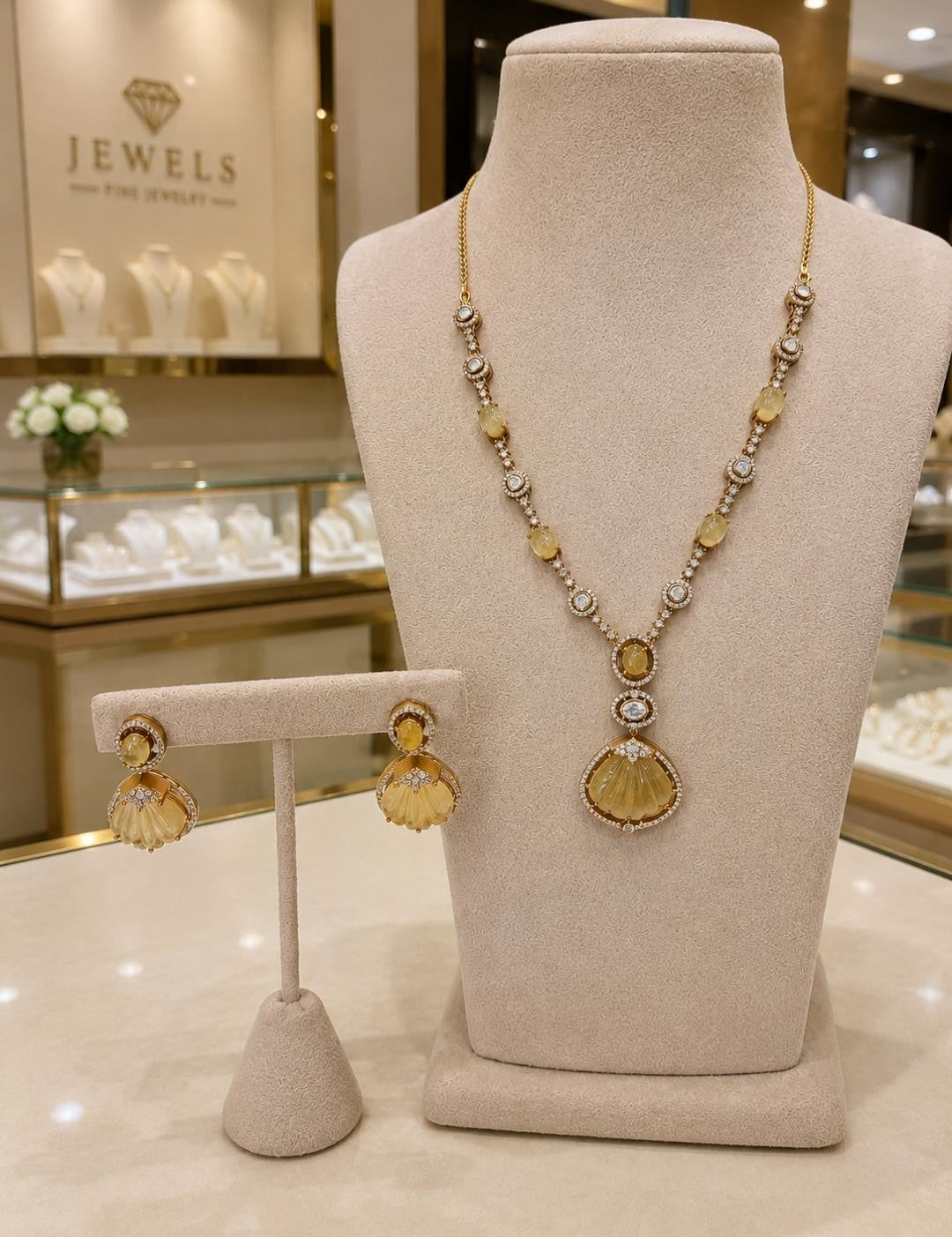 Luxury Golden Crystal Shell Necklace & Earrings Set