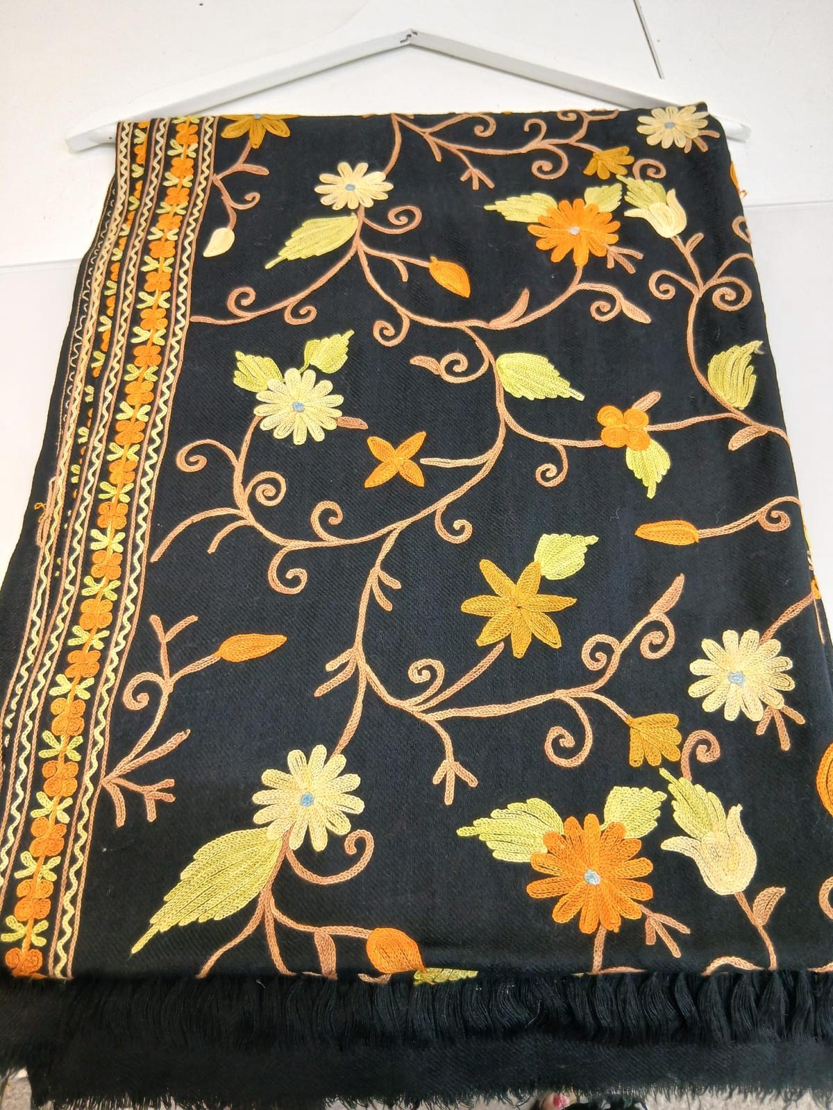 Midnight Bloom Floral Kashmiri Embroidered Shawl