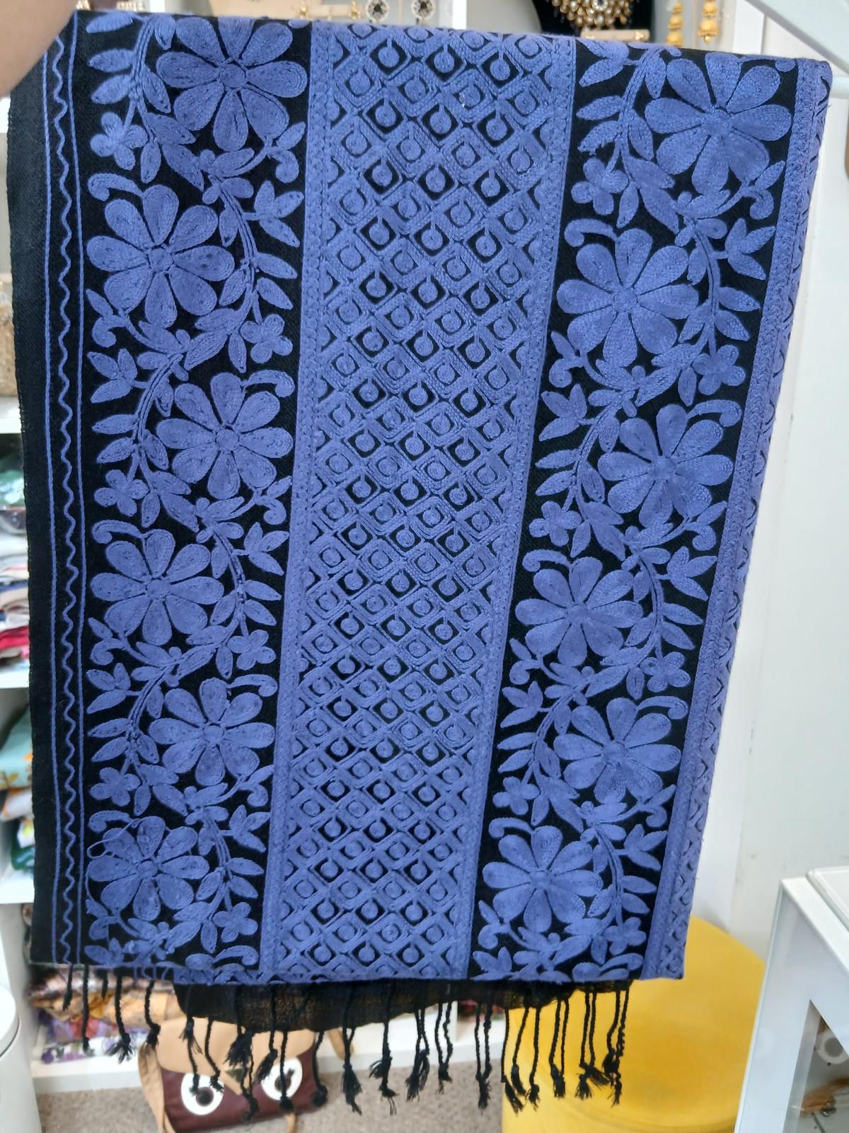Midnight Bloom Kashmiri Embroidered Shawl