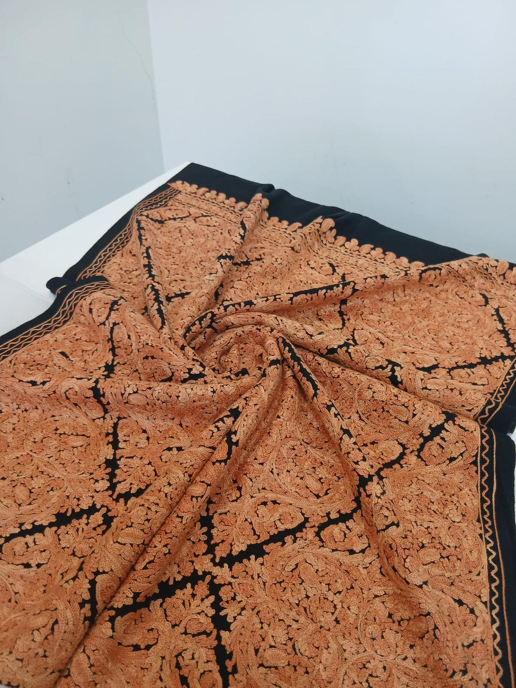 Midnight Gold Kashmiri Heritage Embroidered Shawl Wrap