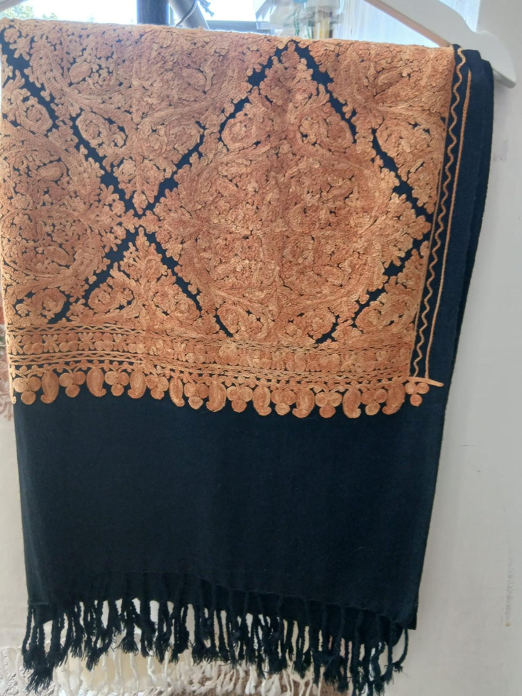 Midnight Gold Kashmiri Heritage Embroidered Shawl Wrap