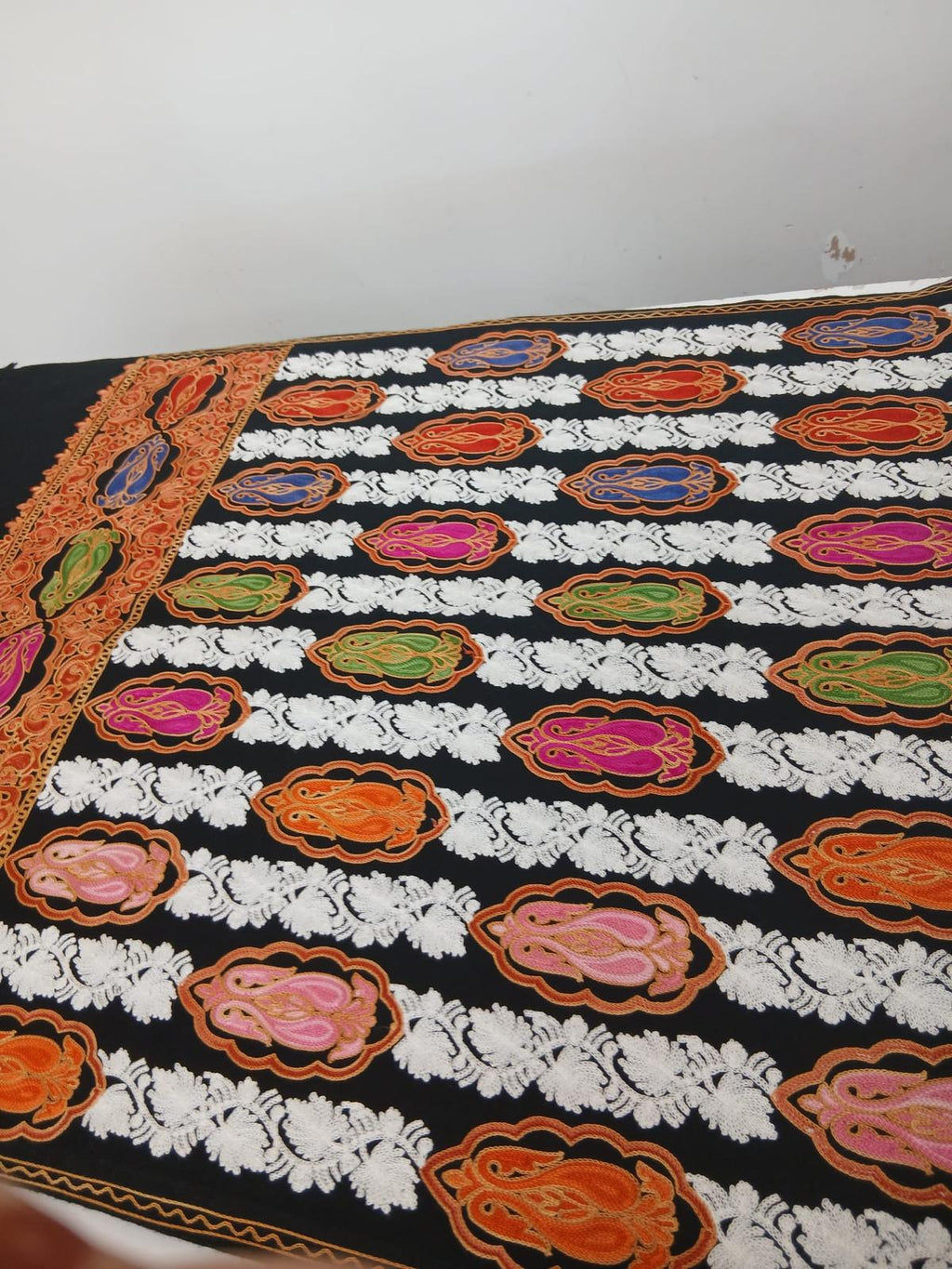 Midnight Multicolor Paisley Kashmiri Embroidered Shawl