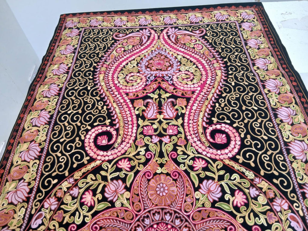 Midnight Rose Regal Kashmiri Embroidered Shawl
