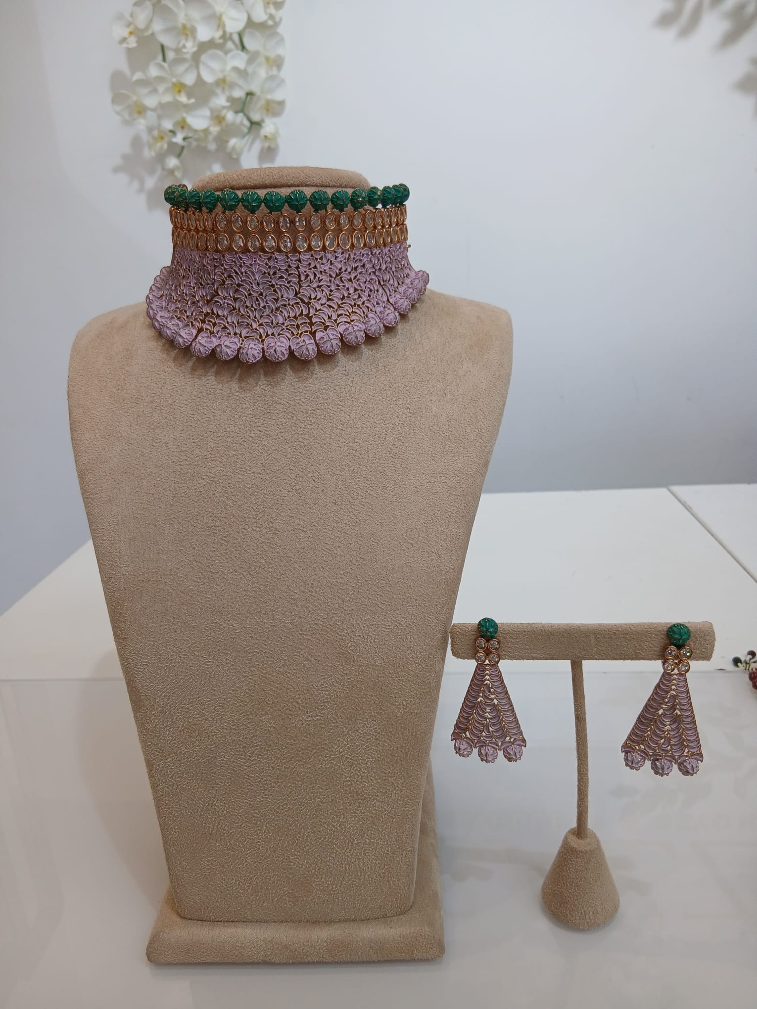 Mint Green and Lilac Mesh Choker Set with Matching Earrings