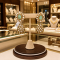 Mint Green Kundan Drop Earrings with Crystal Stones