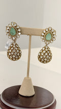 Mint Green Kundan Drop Earrings with Crystal Stones