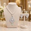Mint Green Teardrop Crystal and Rhombus Pendant Set