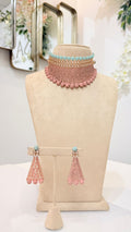 Mint and Peach Mesh Choker Set with Matching Earrings