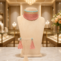 Mint and Peach Mesh Choker Set with Matching Earrings