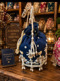 Navy Blue Pearl Embellished Potli Bag