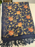 Navy Gold Floral Embroidered Kashmiri Shawl