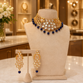 Navy Blue Kundan Choker Set with Matching Statement Earrings