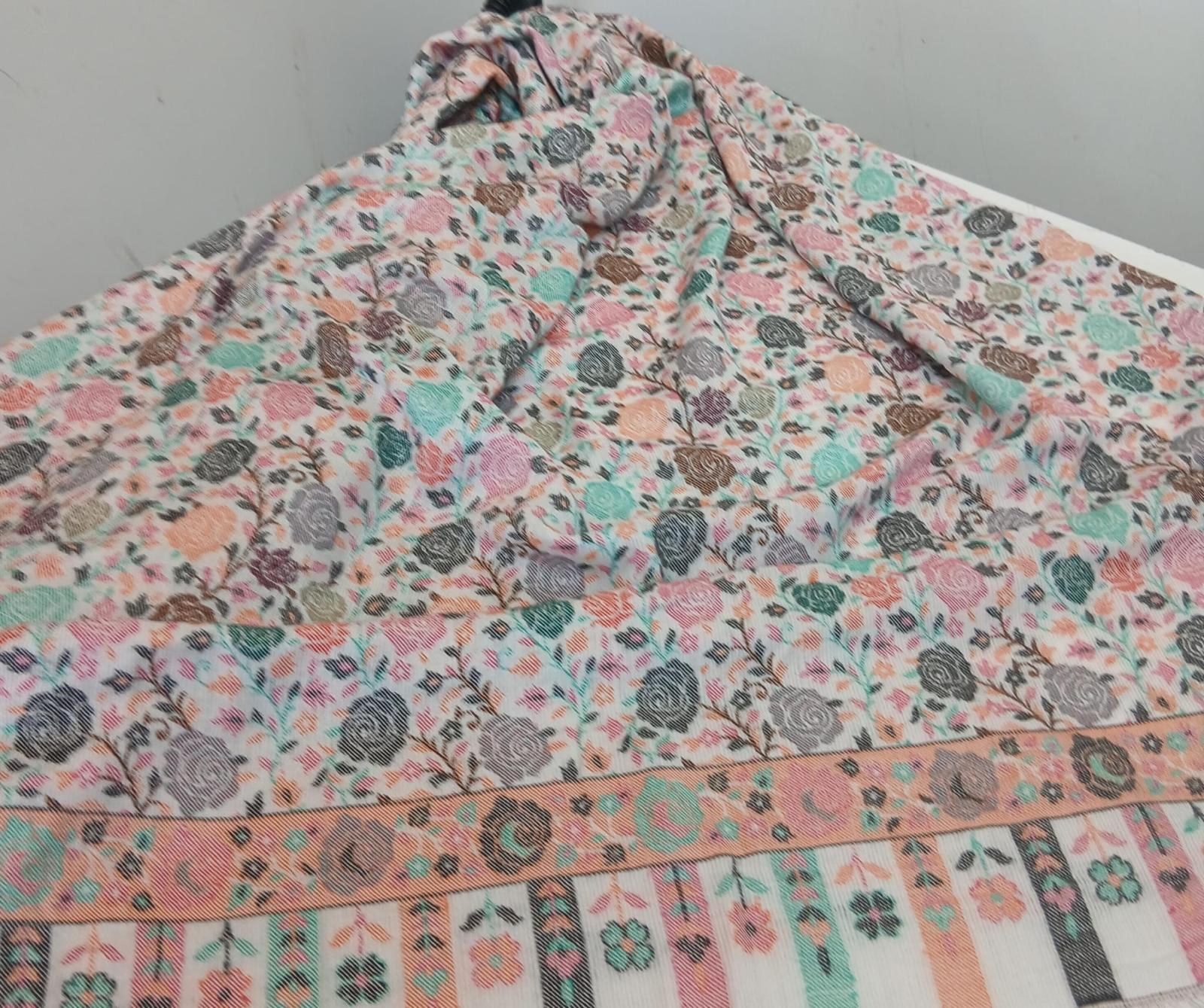 Pastel Bloom Kashmiri Floral Woven Shawl Wrap