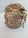 Pastel Floral Embroidered Beaded Potli Bag