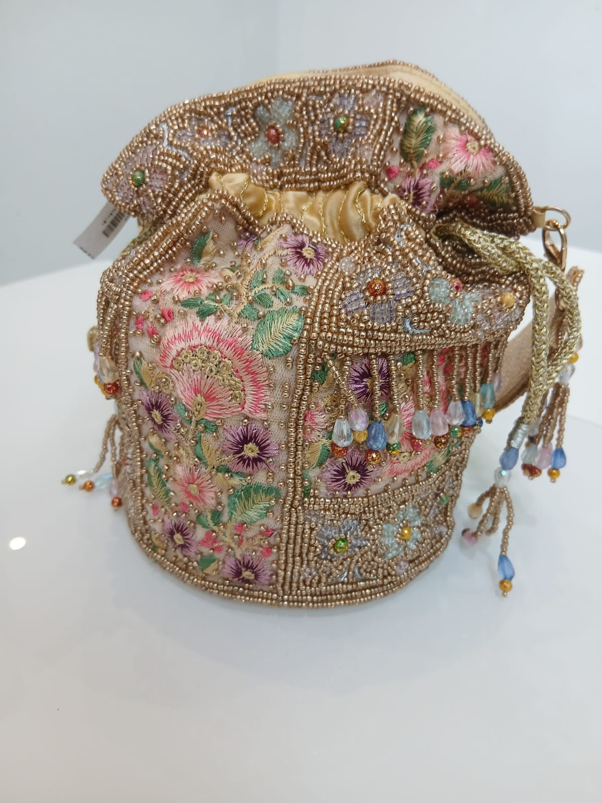 Pastel Floral Embroidered Beaded Potli Bag